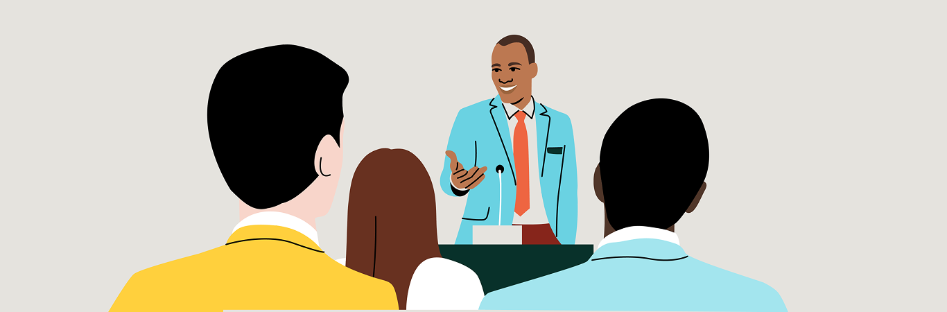 Healthcare-professional-presenting-clinical-trial information-to-an-audience